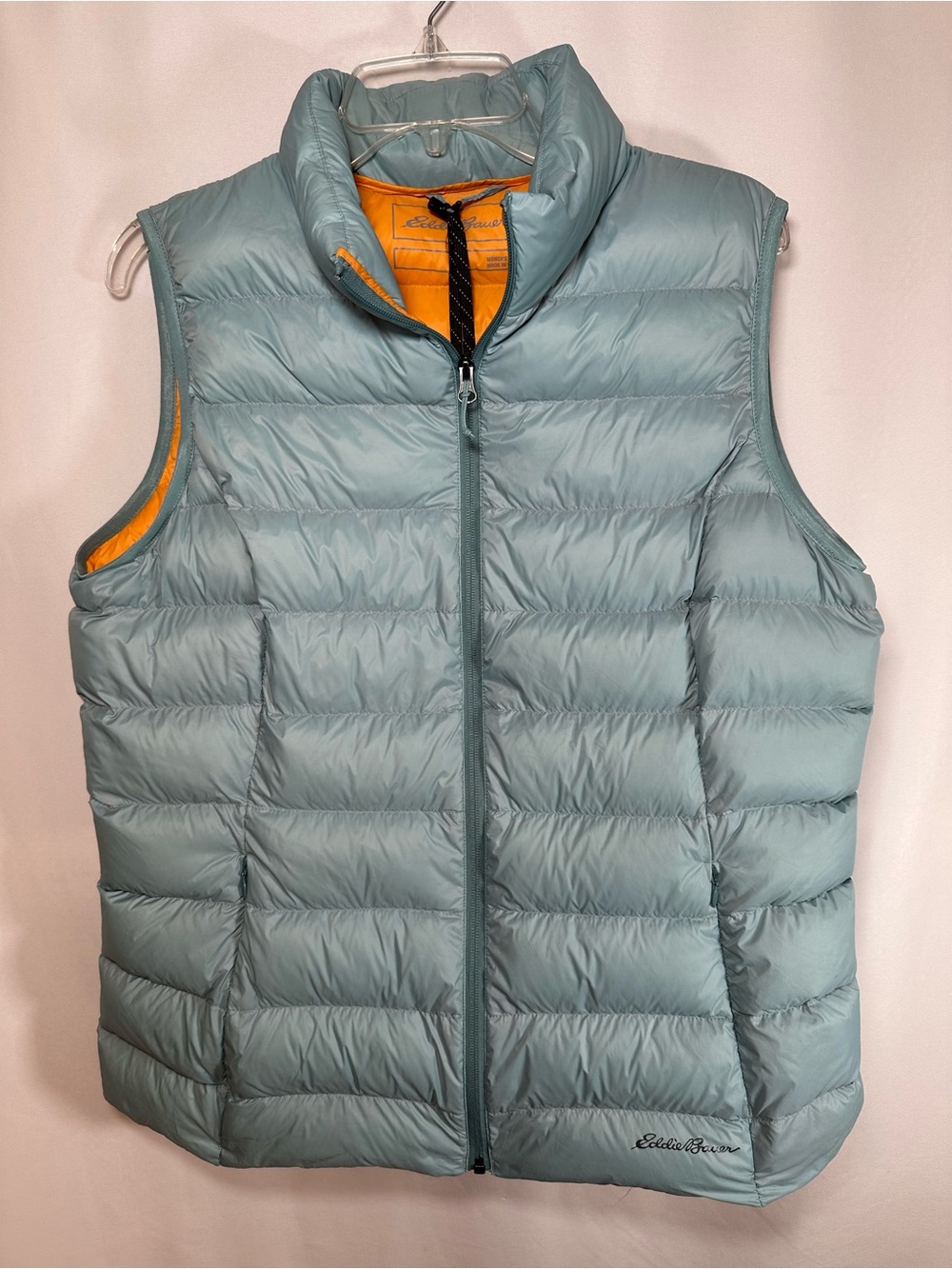 Eddie Bauer Women’s Down Puffer Vest XL Light Blue Yellow Lining Lightweight